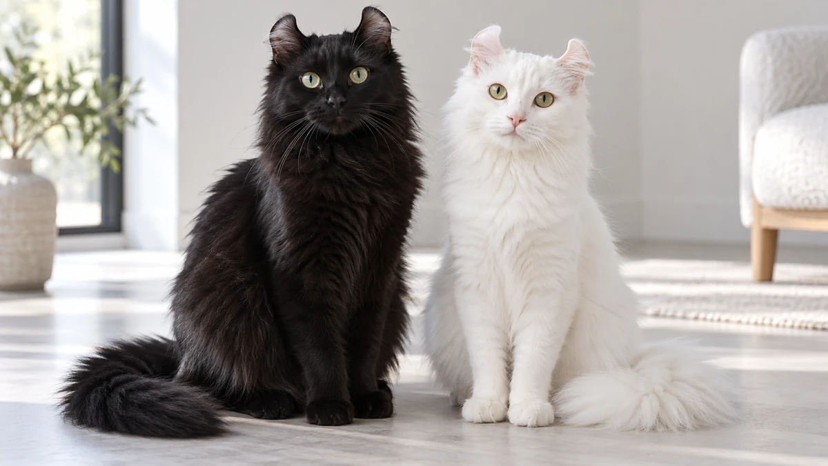 American Curl kedi — tek renk (siyah/beyaz)