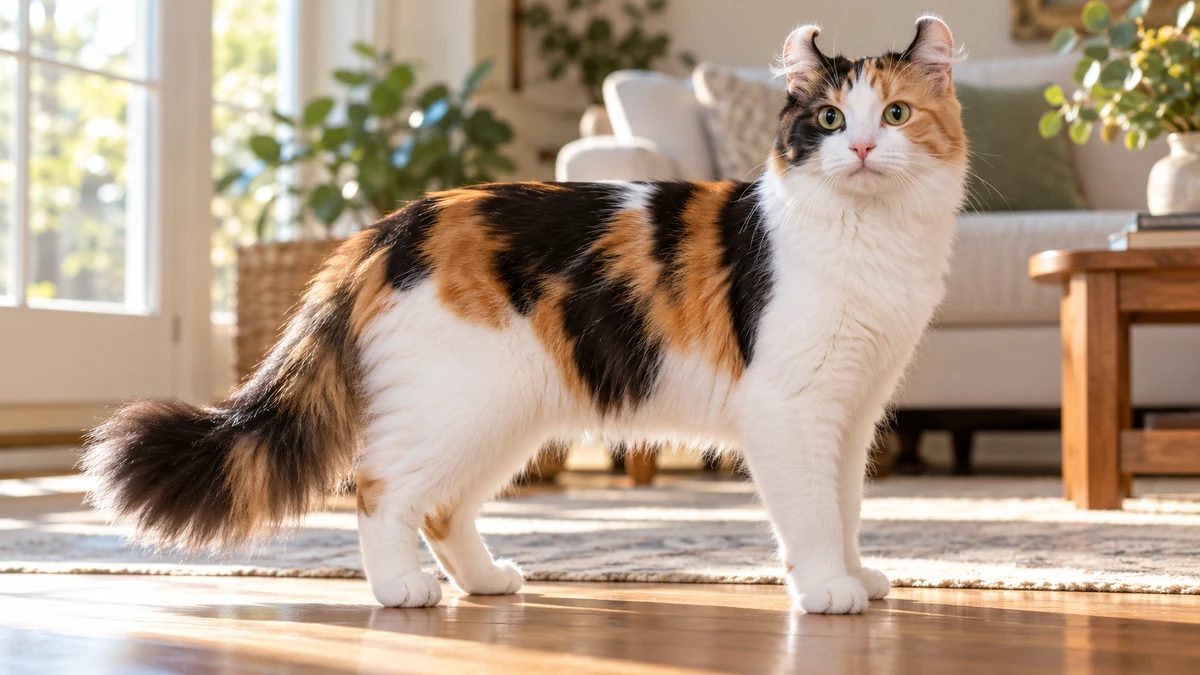 American Curl kedi — calico (üç renkli)