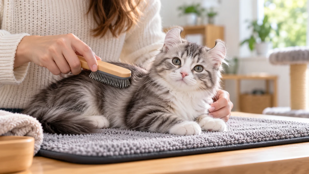 American Curl yavru kedi — tüy bakımı ve fırçalama