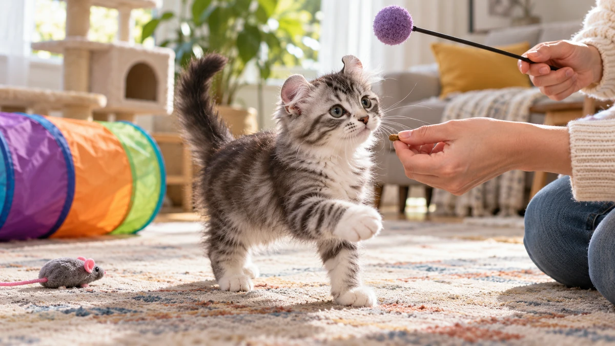 American Curl yavru kedi — oyun ve eğitim
